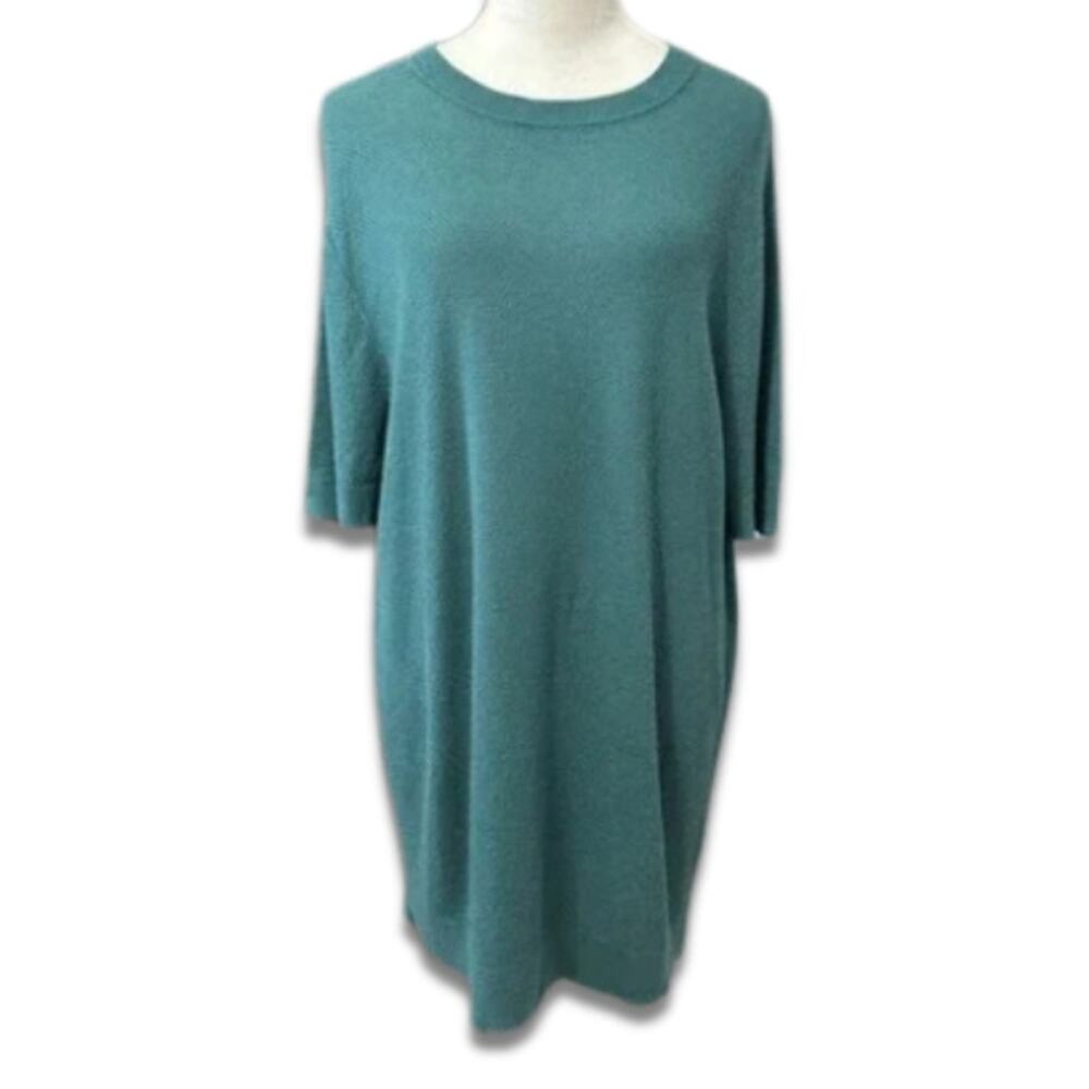 Open Edit Pullover Sweater Crew Neck Mid-Length Sleeves Relaxed Fit Teal L NWOT